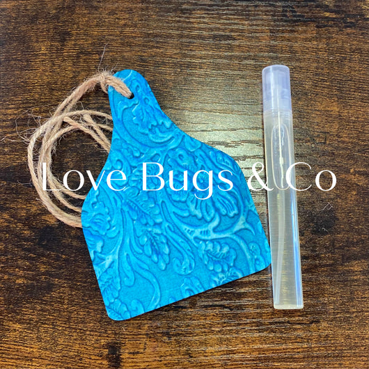 Turquoise Tooled Cow Tag Car Freshie