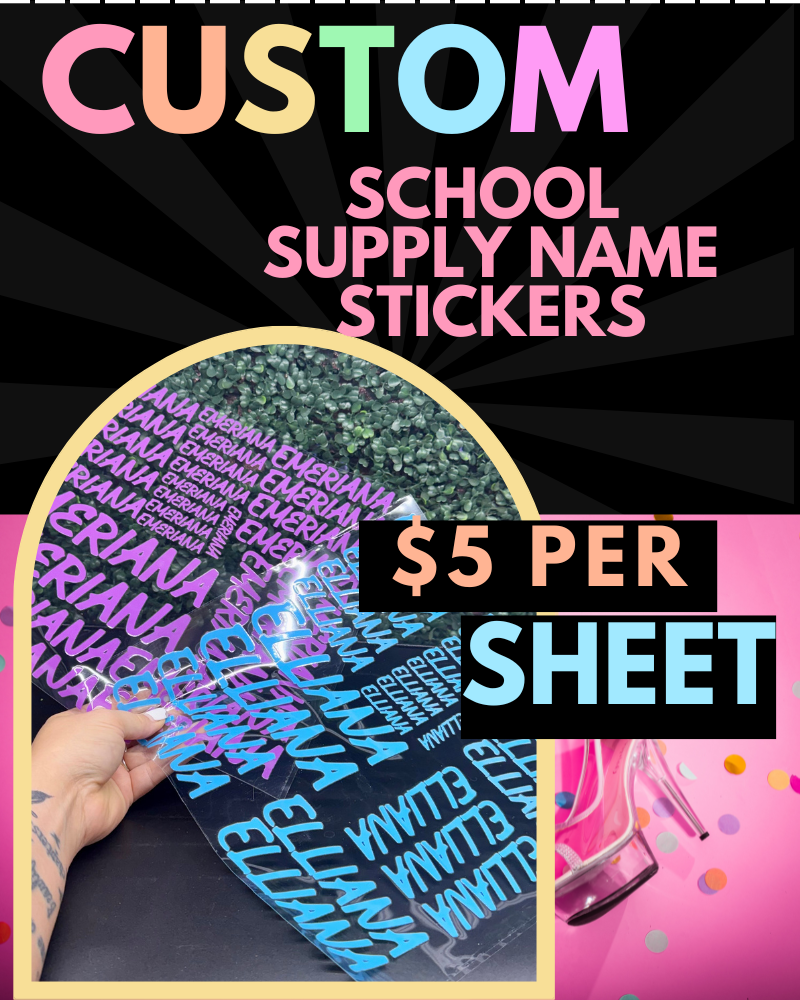 Custom School Supply Name Sticker Sheet