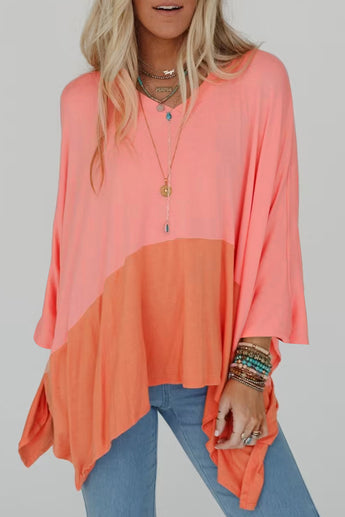 Contrast Color Patchwork Oversized Side Split Top