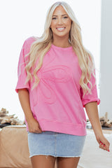 Sachet Pink Floral Patched Half Sleeve Tunic Top