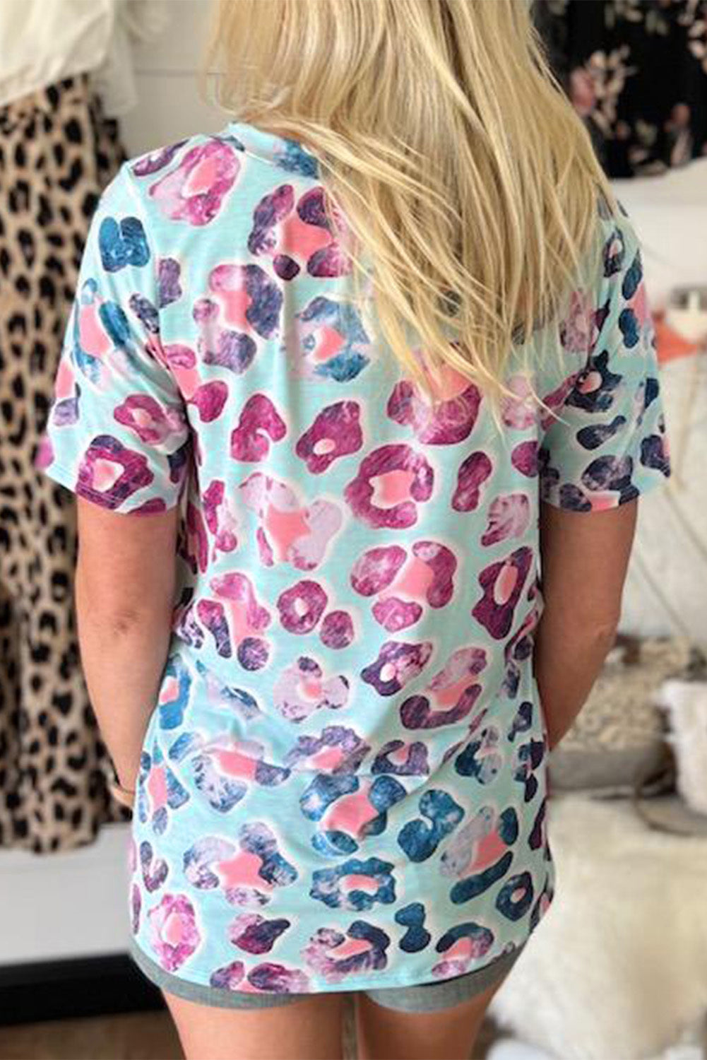 Multicolor Strappy V Neck Animal Print Top