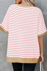 Apricot Stripe Contrast Ribbed Patchwork Oversize T Shirt