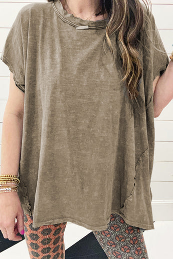 Sage Green Vintage Washed Short Dolman Sleeve Oversized T Shirt