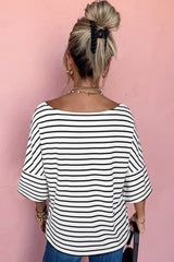 Black Stripe Half Sleeve Scoop Neck Loose Top