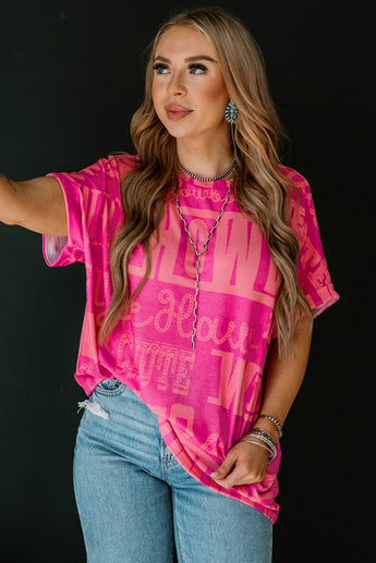 Rose Howdy Cowboy Letter Printed Western Fashion Tee