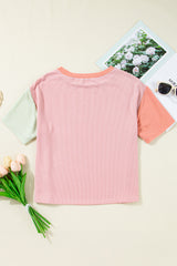 Rose Corded Colorblock Crewneck Tee