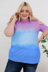 Purple Crew Neck Tie-dye Colorblock Plus Size Tee