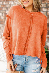Orange Exposed Seamed High Low Raw Edge Sweatshirt
