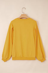 Citrus Pleated Balloon Sleeve Pullover Solid Sweatshirt