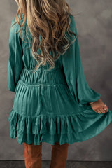 Jade Tiered Ruffled Puff Sleeve Loose Fit Mini Dress