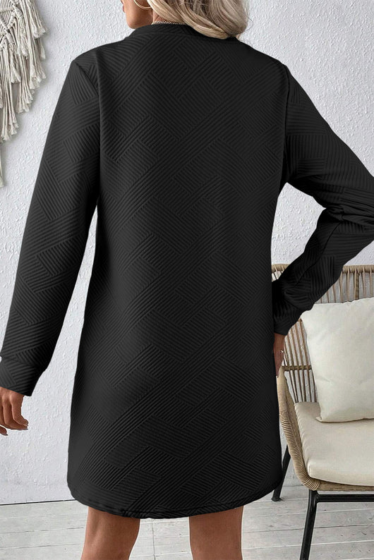 Black Solid Color Textured Long Sleeve Shift Dress Love Bugs & Co. Black Solid Color Textured Long Sleeve Shift Dress Love Bugs & Co.