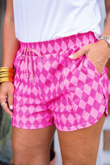 Pink Geometric Print Active Casual Shorts with Slits