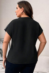 Black Plus Size Sequined Patchwork V Neck Tee