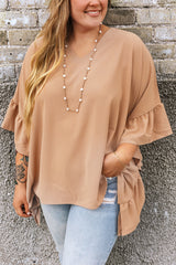 Ruffled Batwing Sleeve V Neck Blouse