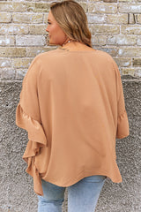 Ruffled Batwing Sleeve V Neck Blouse