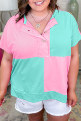 Mint Green Two Tone Half Buttons Collared T Shirt