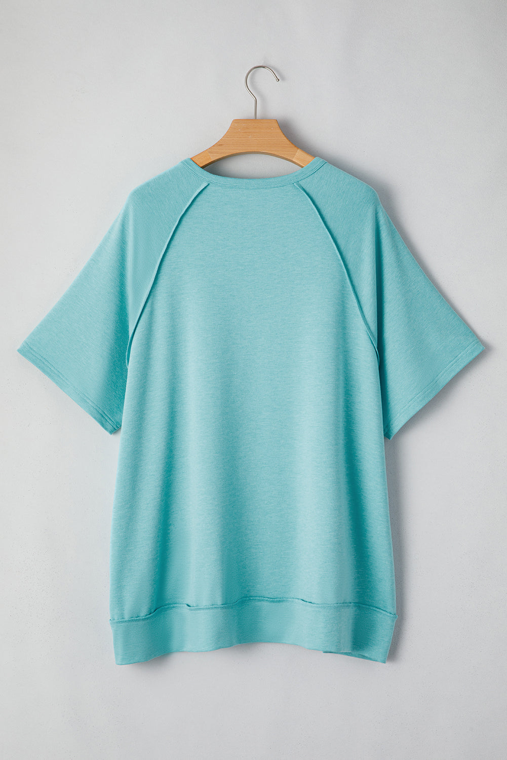 Mint Green Color Block Raglan Sleeve Buttoned Plus Size T Shirt
