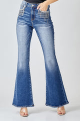 HIGH-RISE EMBELLISHED WIDE FLARE JEANS