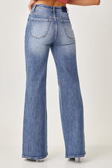 MID-RISE FLAP SLIM WIDE LEG JEANS