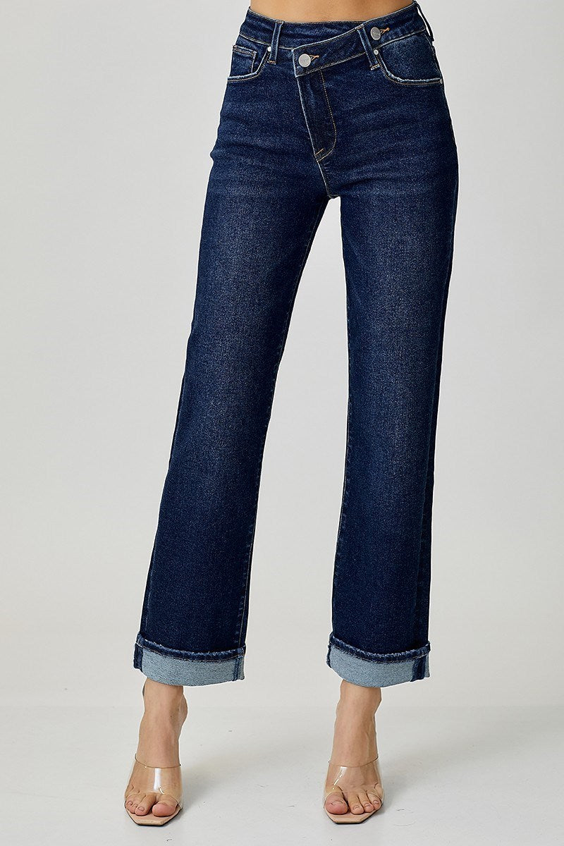 Curvy Girl HIGH RISE CROSS OVER BOYFRIEND JEANS