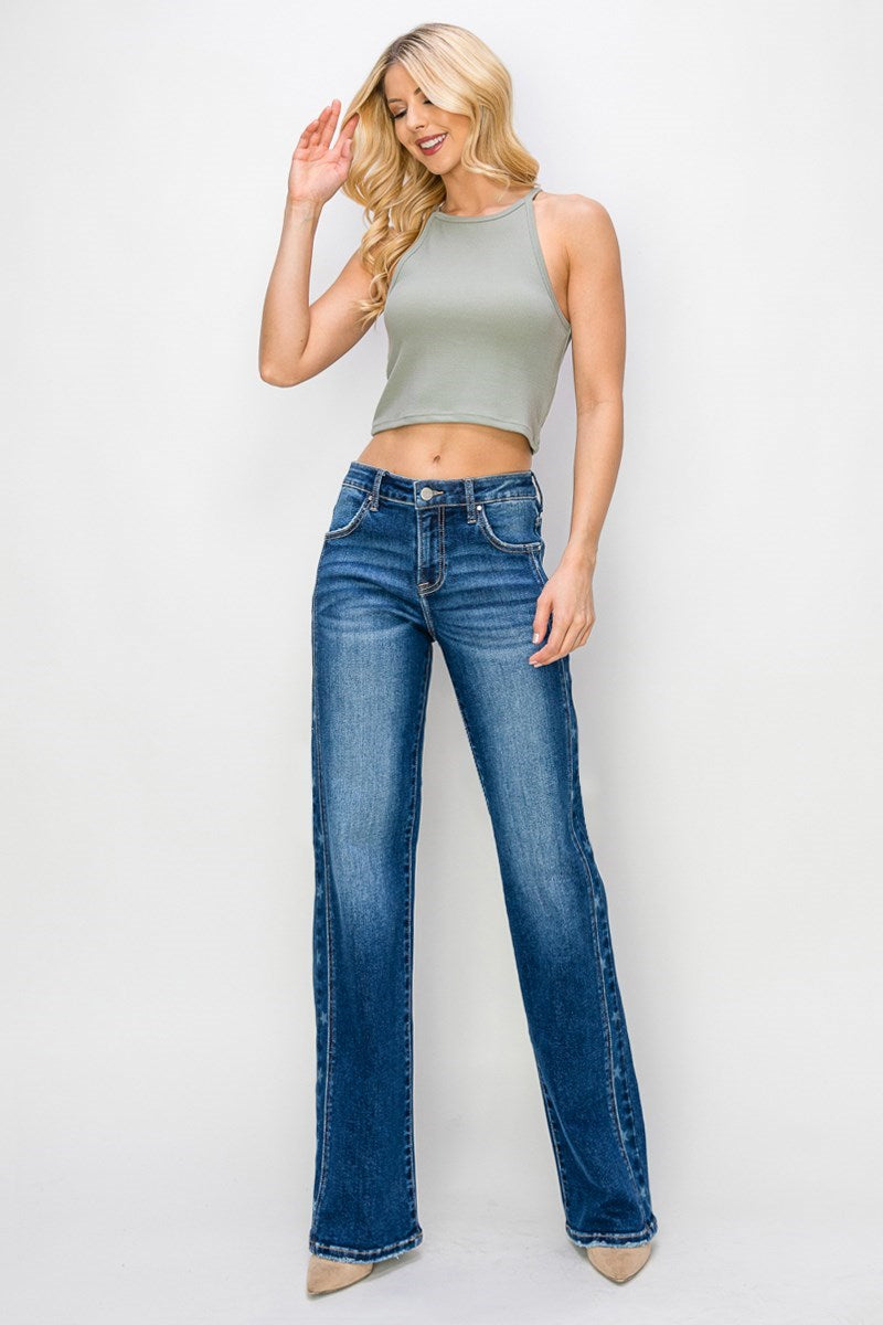 MID RISE SIDE STAR PRINT DETAIL STRAIGHT JEANS