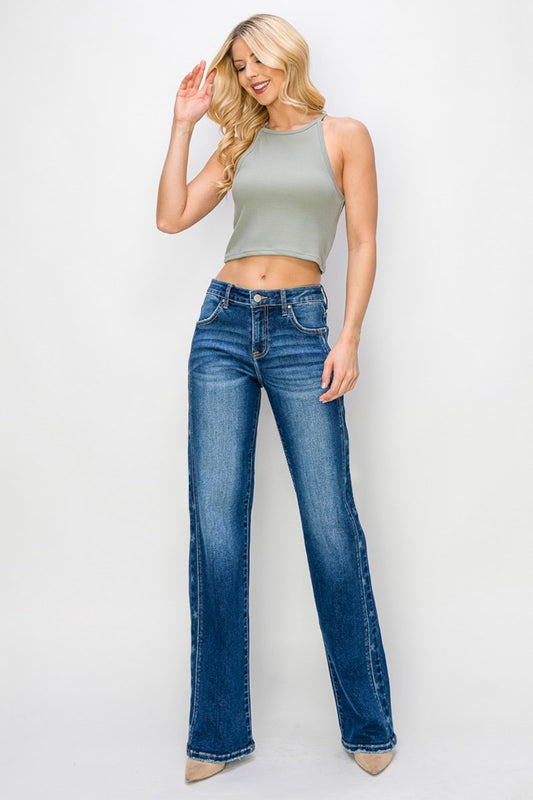 MID RISE SIDE STAR PRINT DETAIL STRAIGHT JEANS