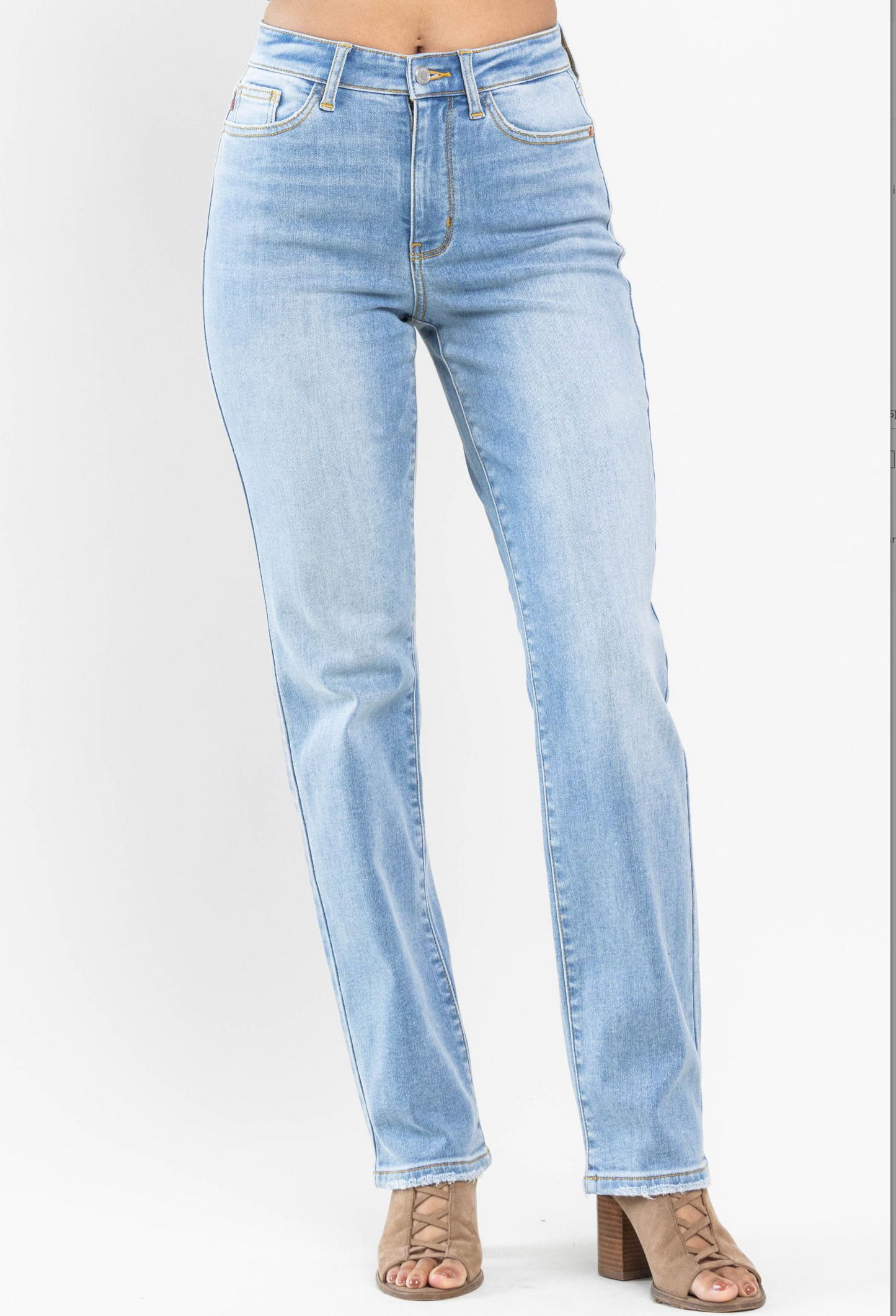 High Waist Contrast Wash Thermal Straight