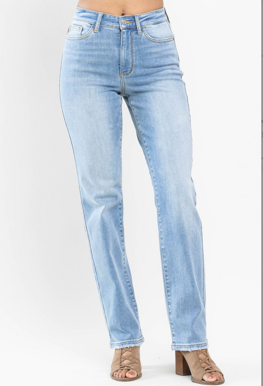 High Waist Contrast Wash Thermal Straight