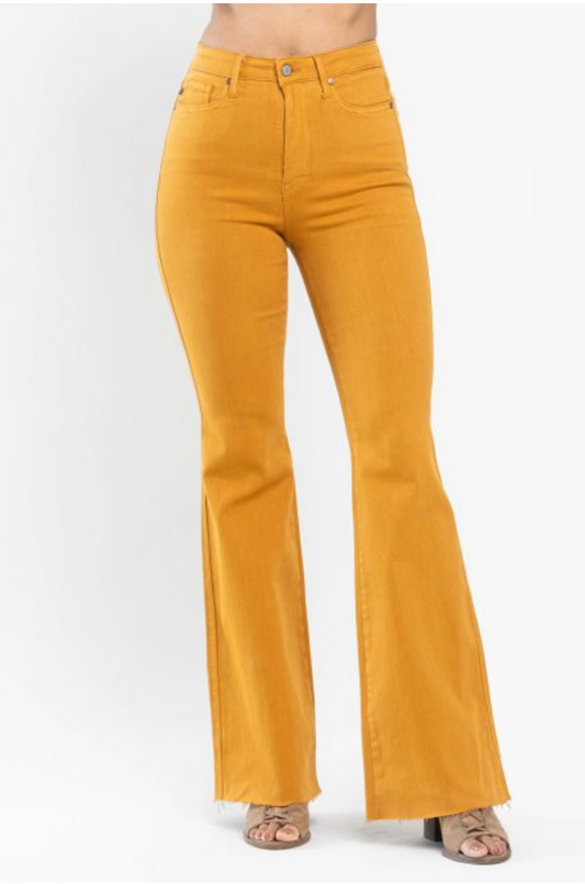 High Waist Tummy Control Marigold Garment Dyed Flare