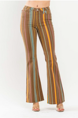 Mid Rise Stretch Striped Flare