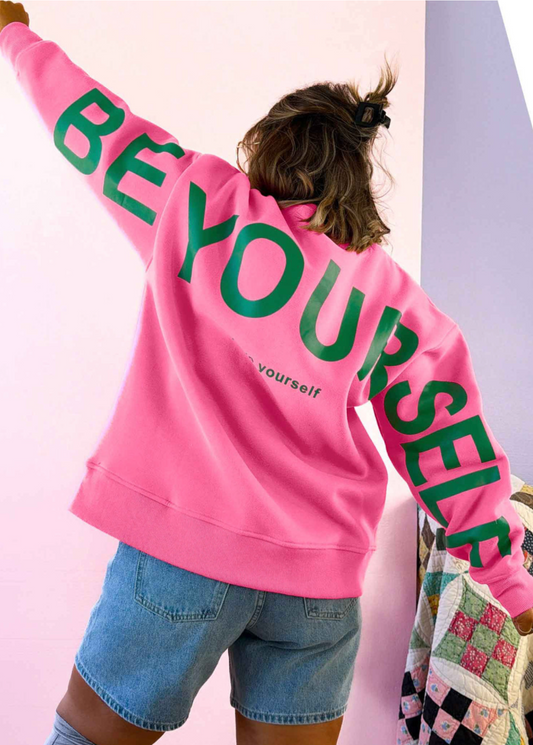 Pink Slogan Print Round Neck Long Sleeve Sweatshirt
