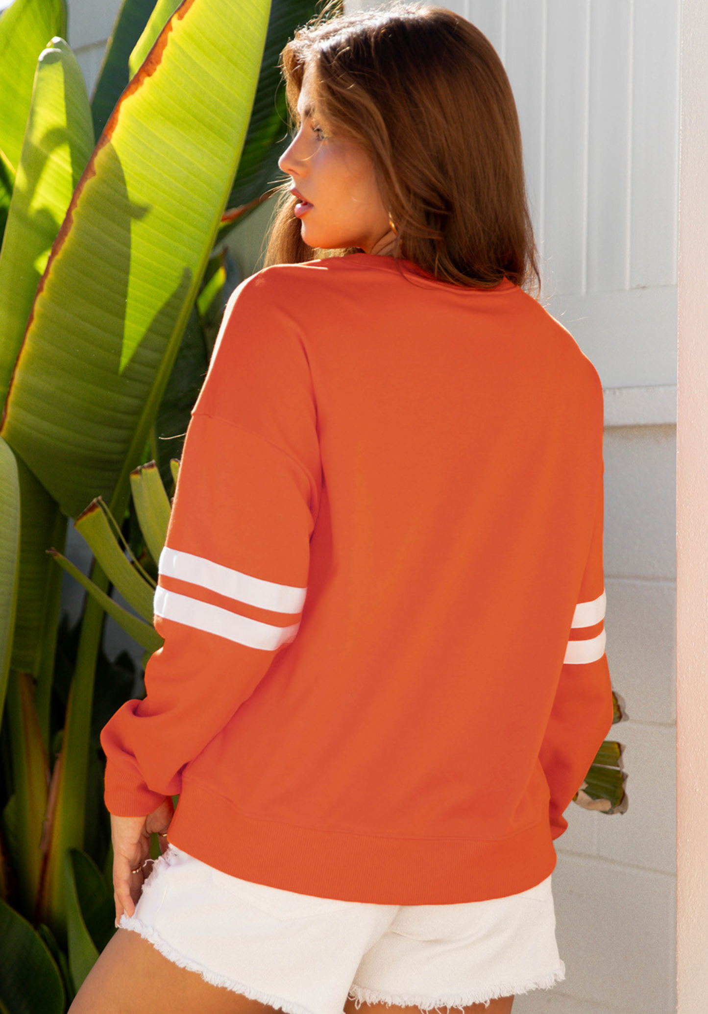 Orange Varsity Striped Detail Drop Shoulder Oversized Sweatshirt