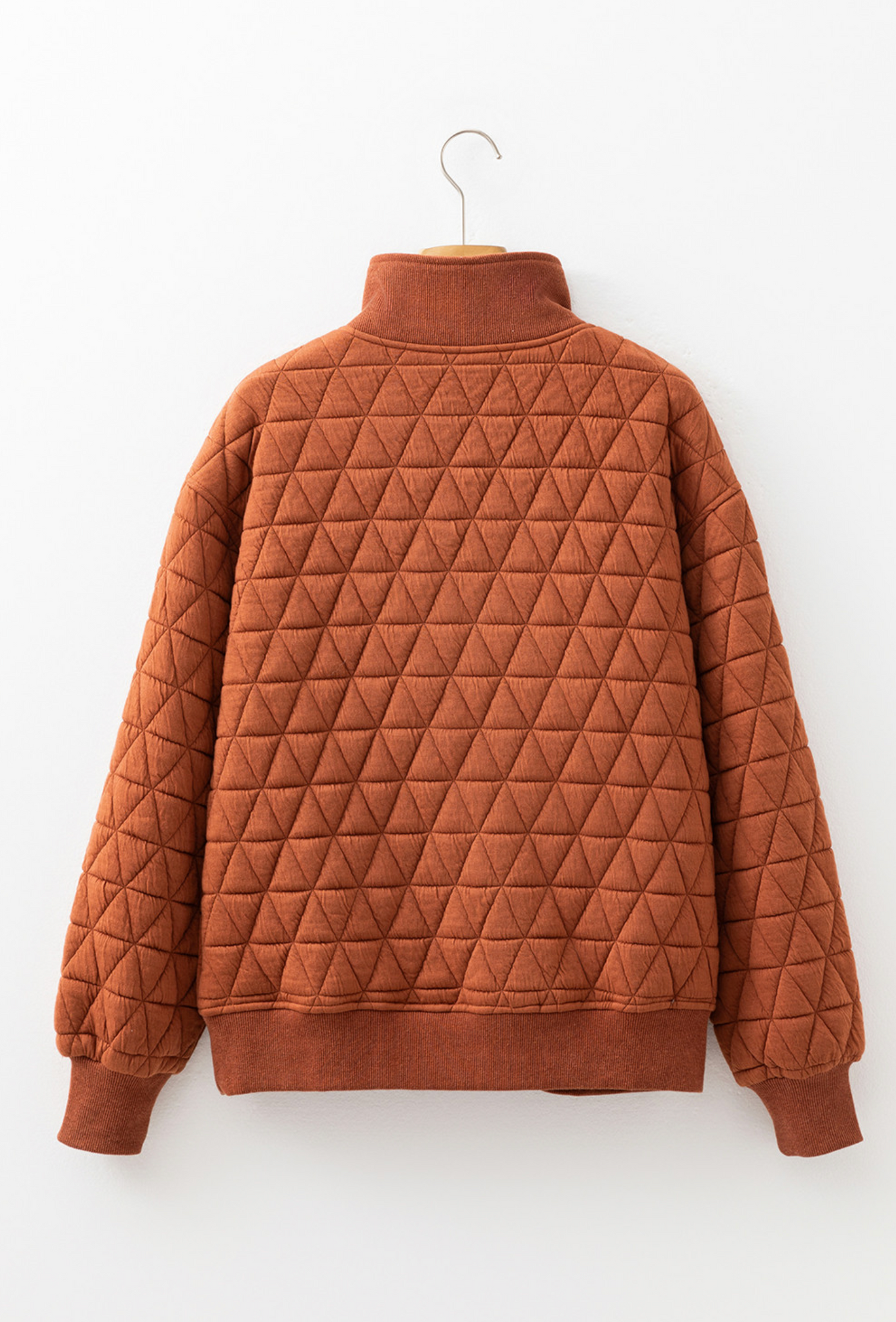 Straw Yellow Geometric Quilted Half Zipped Loose Sweatshirt