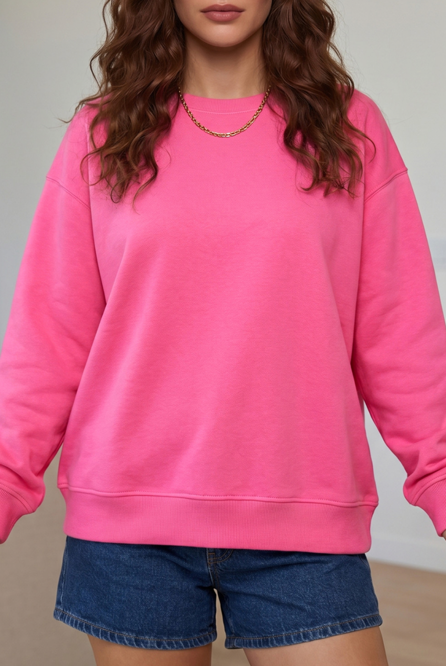Pink Slogan Print Round Neck Long Sleeve Sweatshirt
