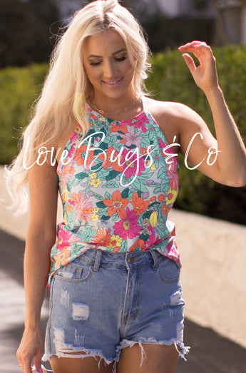 Multicolor Floral Print Sleeveless Tank Top