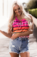 Multicolor Colorful Striped Hollow Out Camisole