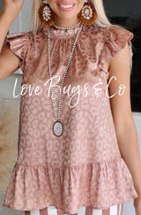 Pink Leopard Ruffled Flutter Sleeve Blouse