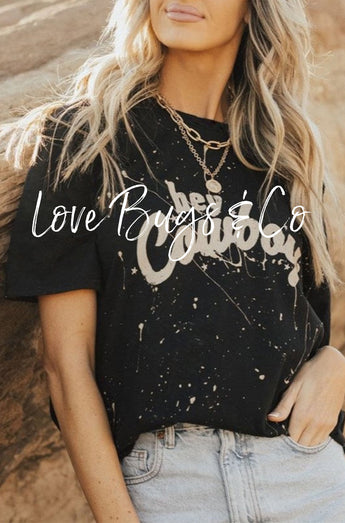 Black Hey Cowboy Vintage Splashed T Shirt