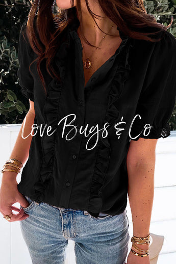 Black Ruffled Button Shirt