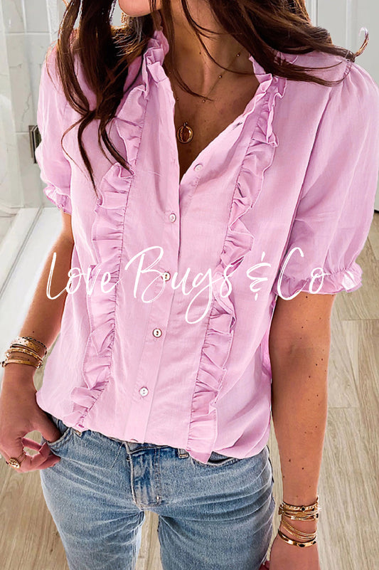 Pink Ruffled Button Down Shirt