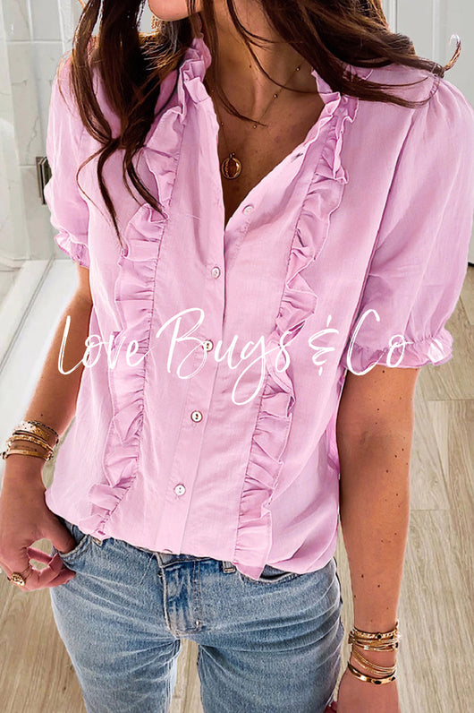 Pink Ruffled Button Down Shirt