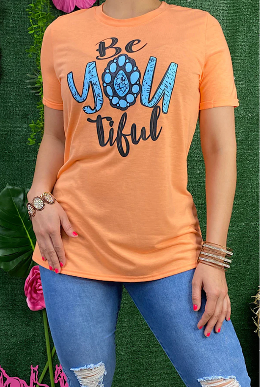 Orange BEYOUTIFUL turquoise jewel printed t-shirt