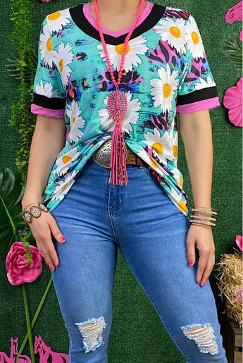 Daisy & leopard purple printed t-shirt