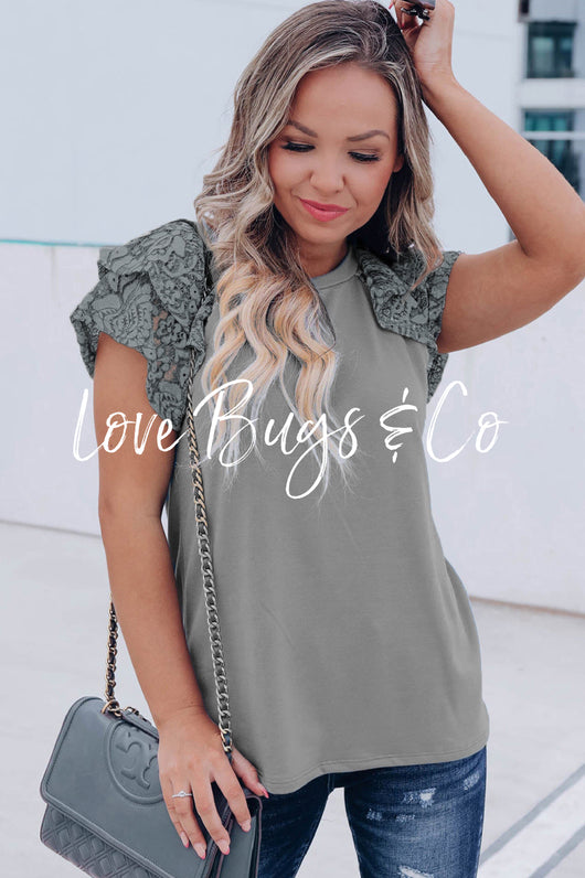 Gray Tiered Lace Sleeve Knit Top