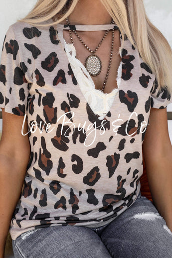 Leopard Cut out Short Sleeves Top