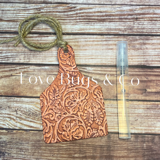 Tooled Leather Cow Tag Car Freshie
