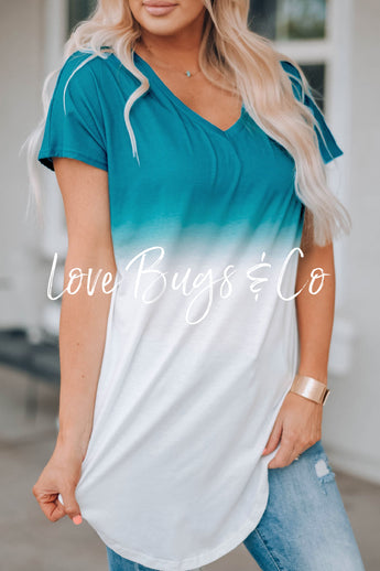 Blue White Ombre Color Block Casual Summer Shirt
