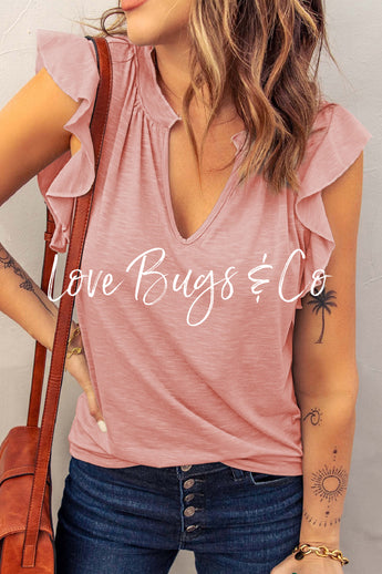 Pink Casual Solid V Neck Tee