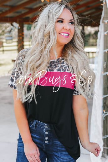 Black Leopard Colorblock Splicing T-shirt