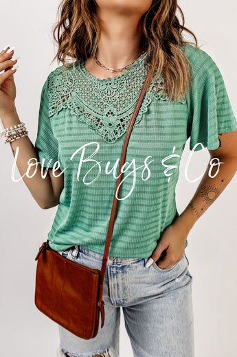 Green Crochet Splicing Flutter Sleeve